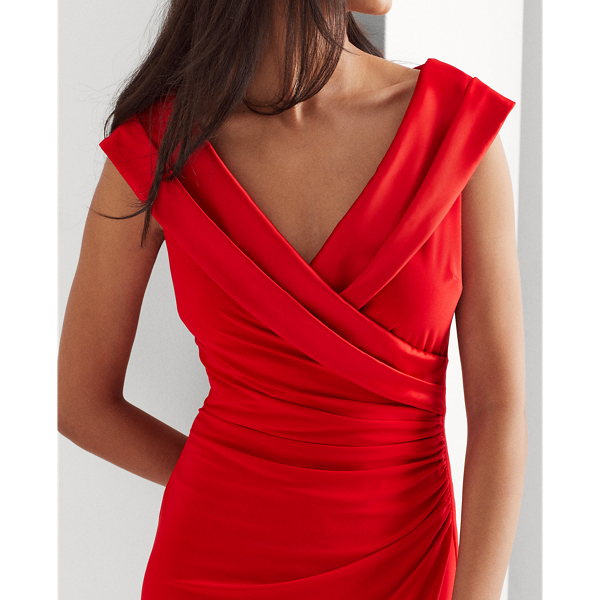 Lipstick Red Jersey Off-the-Shoulder Gown Lauren 6