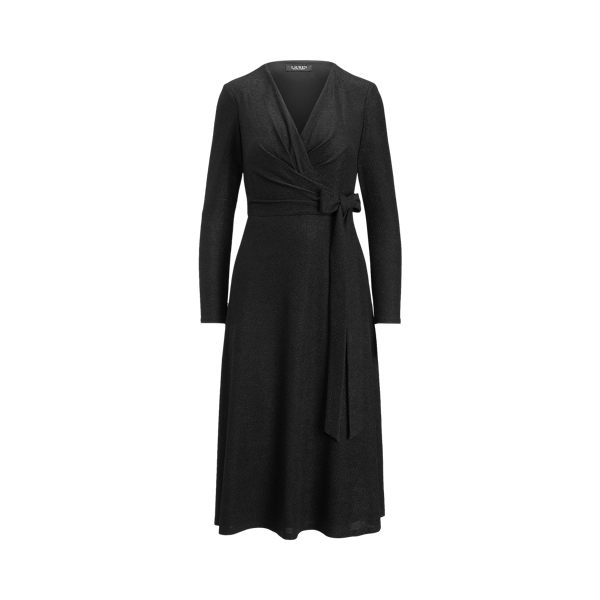 Black Metallic Double-Knit Jacquard Dress Lauren 2