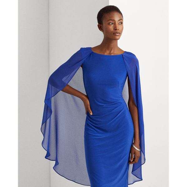 French Ultramarine Georgette-Cape Cocktail Dress Lauren 4