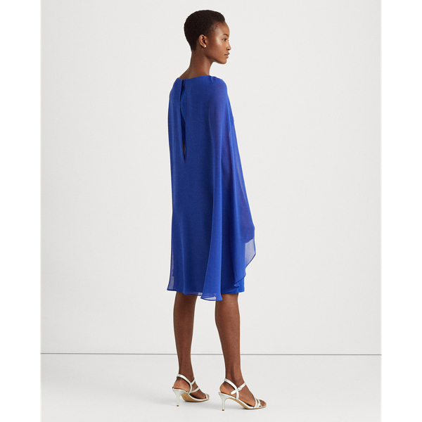 French Ultramarine Georgette-Cape Cocktail Dress Lauren 5