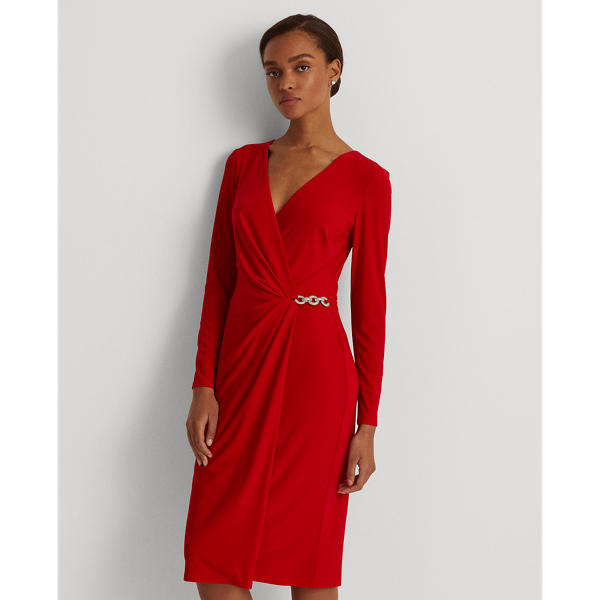 Lipstick Red Matte Jersey Surplice Dress Lauren 4