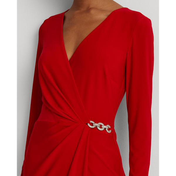 Lipstick Red Matte Jersey Surplice Dress Lauren 6