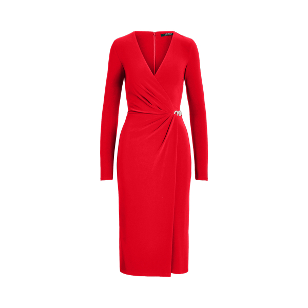 Lipstick Red Matte Jersey Surplice Dress Lauren 2