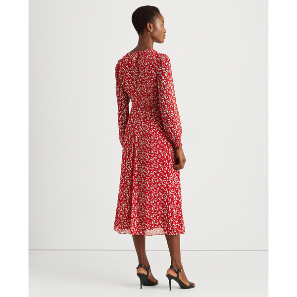 Lipstick Red/Col Cream/Lh Print Georgette Dress Lauren 5