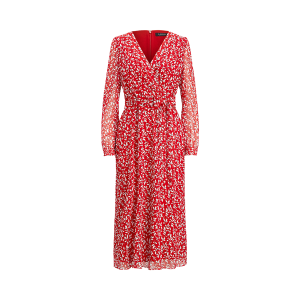 Lipstick Red/Col Cream/Lh Print Georgette Dress Lauren 2