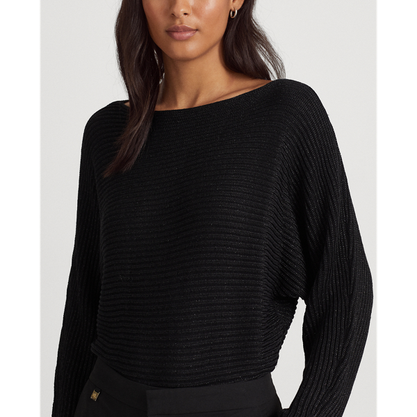 Polo Black Lurex Dolman-Sleeve Boatneck Jumper Lauren 6
