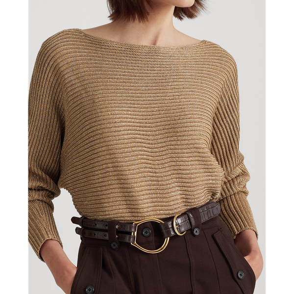 Shiny Gold Lurex Dolman-Sleeve Boatneck Jumper Lauren 6
