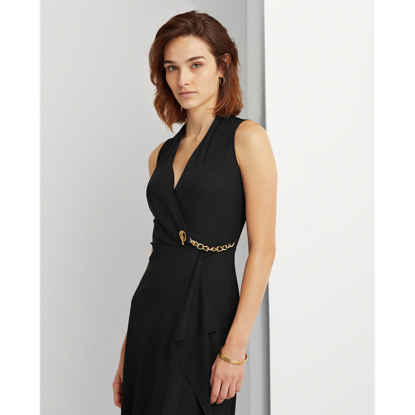 Black Jersey Sleeveless Wrap Dress Lauren 4