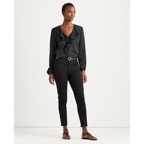 Black Ruffle-Trim Sateen Top Lauren 4
