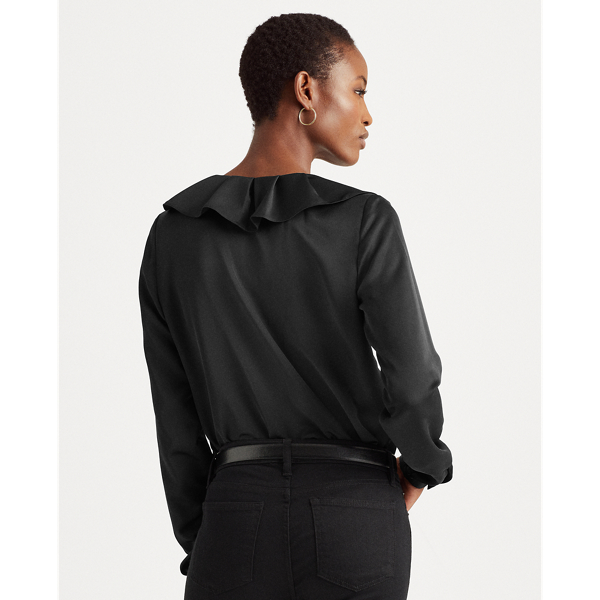Black Ruffle-Trim Sateen Top Lauren 5