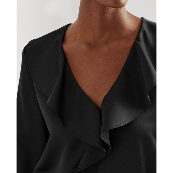 Black Ruffle-Trim Sateen Top Lauren 6