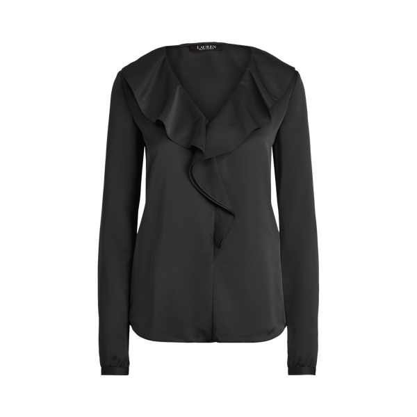 Black Ruffle-Trim Sateen Top Lauren 2