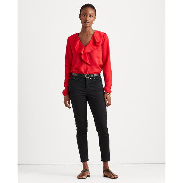 Lipstick Red Ruffle-Trim Sateen Top Lauren 4