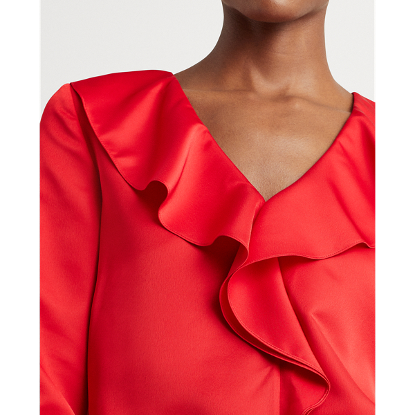 Lipstick Red Ruffle-Trim Sateen Top Lauren 6