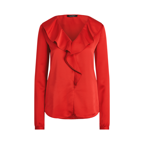 Lipstick Red Ruffle-Trim Sateen Top Lauren 2