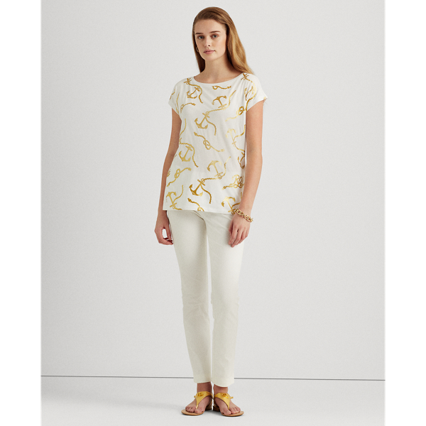 White Print Boatneck Tee Lauren 4