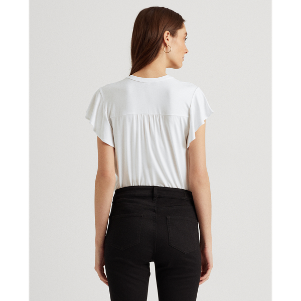 White Jersey Flutter-Sleeve Top Lauren 5