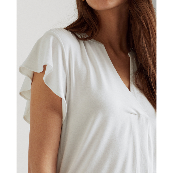 White Jersey Flutter-Sleeve Top Lauren 6