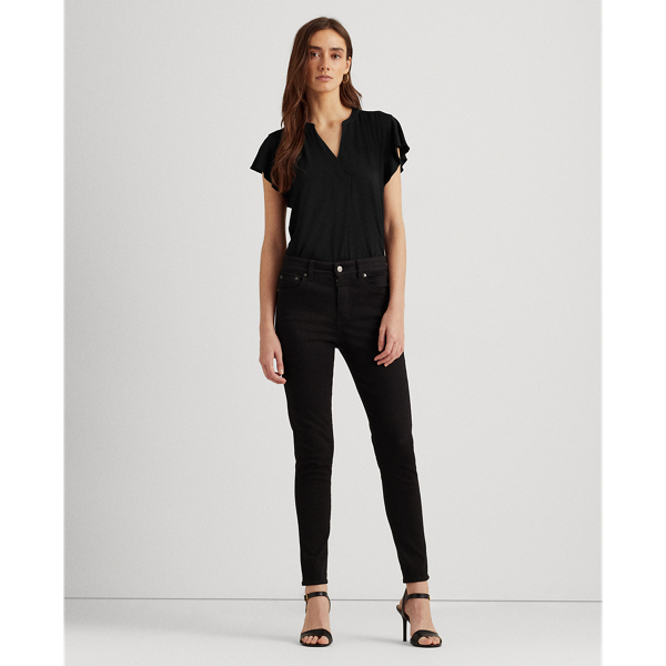 Black Jersey Flutter-Sleeve Top Lauren 4