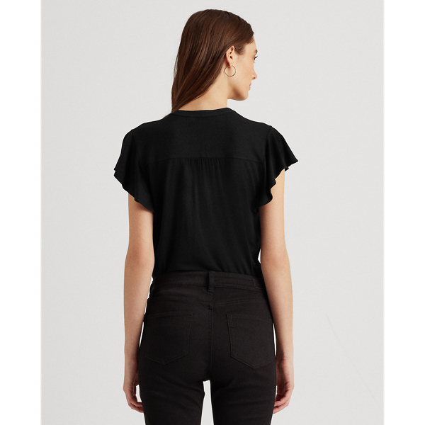 Black Jersey Flutter-Sleeve Top Lauren 5