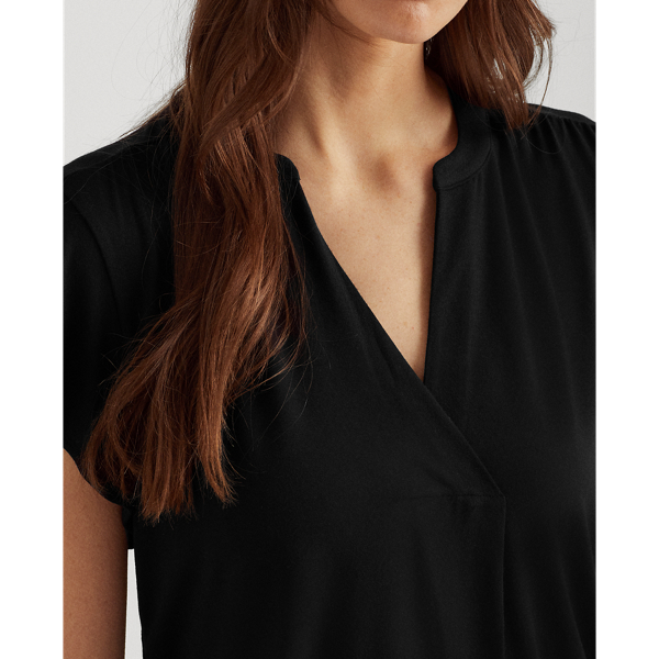 Black Jersey Flutter-Sleeve Top Lauren 6