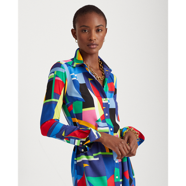 Polo Black Multi Print Belted Crepe Shirtdress Lauren 3
