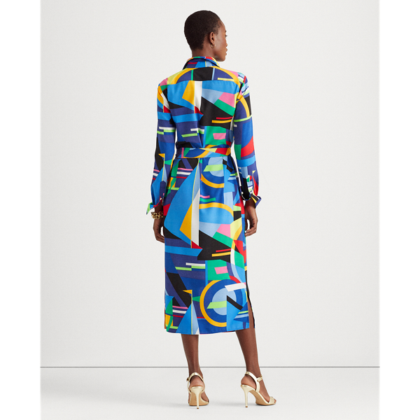 Polo Black Multi Print Belted Crepe Shirtdress Lauren 4