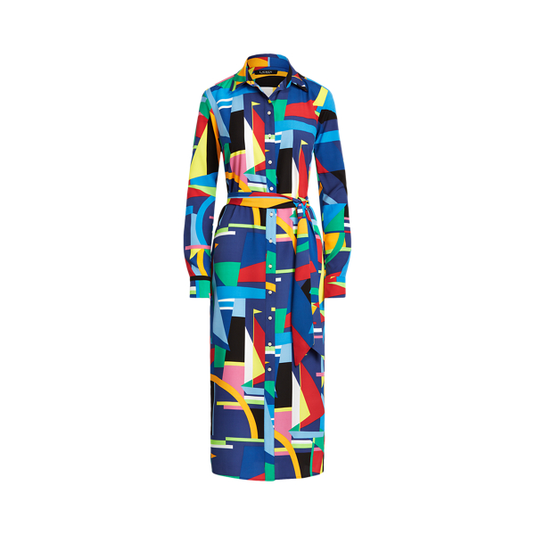 Polo Black Multi Print Belted Crepe Shirtdress Lauren 2