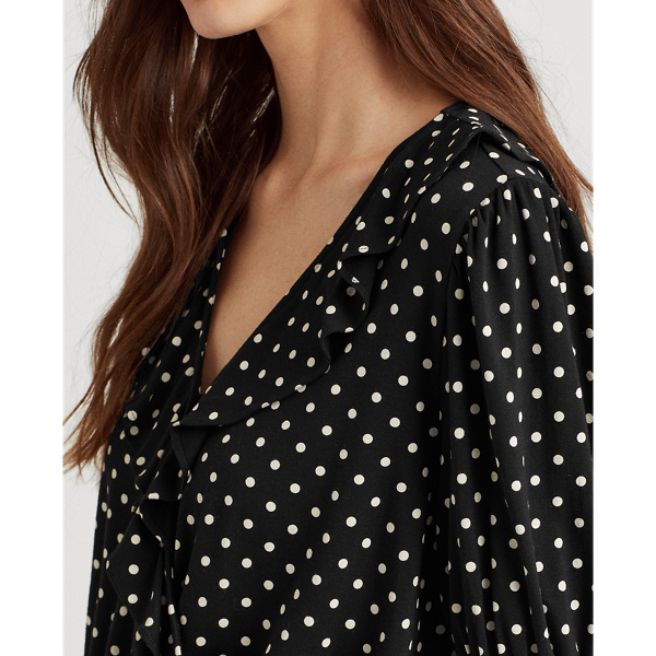 Polo Black/White Polka-Dot Jersey Peplum Top Lauren 5