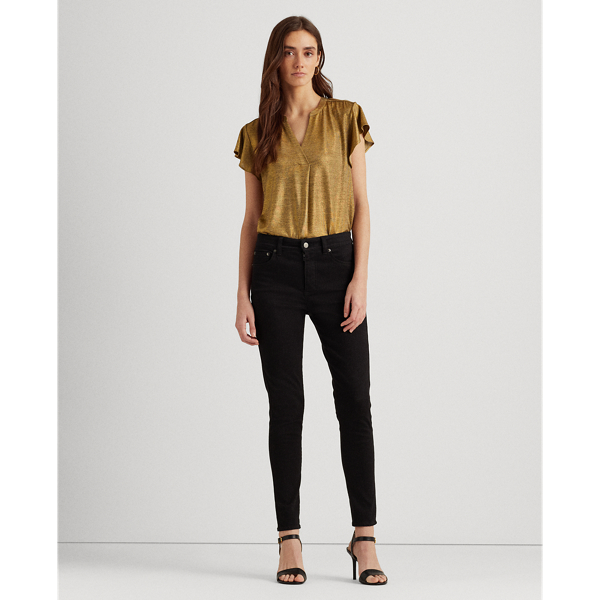 Gold Metallic Flutter-Sleeve Top Lauren 4