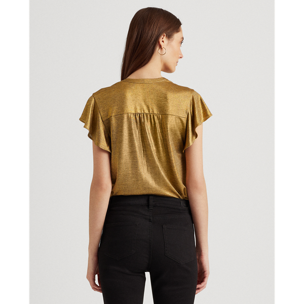 Gold Metallic Flutter-Sleeve Top Lauren 5