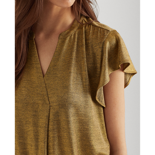 Gold Metallic Flutter-Sleeve Top Lauren 6