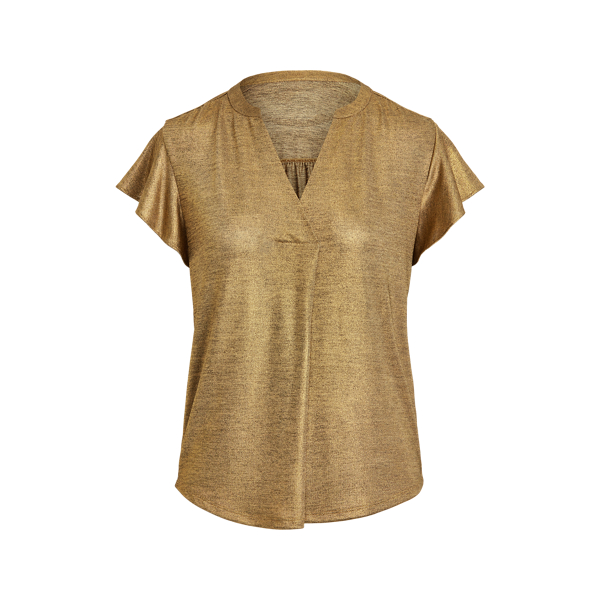 Gold Metallic Flutter-Sleeve Top Lauren 2