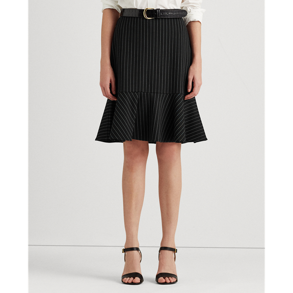 Black/Cream Pinstripe Flounced Ponte Skirt Lauren 3