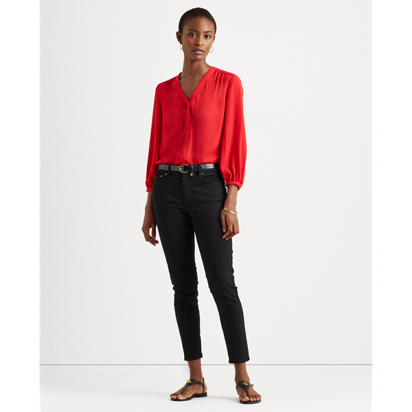Lipstick Red Pleated Georgette Top Lauren 4