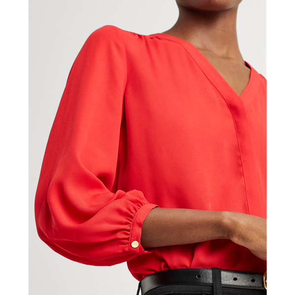 Lipstick Red Pleated Georgette Top Lauren 6