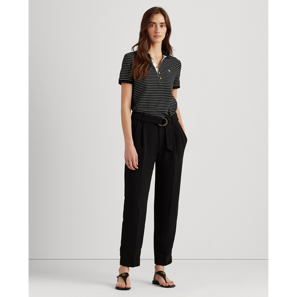Polo Black/White Striped Pique Polo Shirt Lauren 4