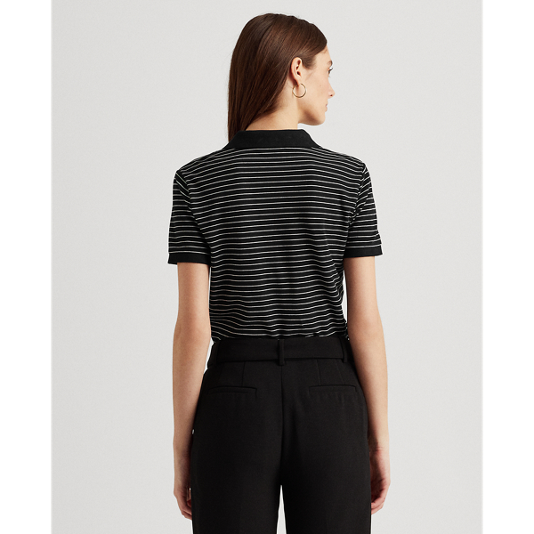 Polo Black/White Striped Pique Polo Shirt Lauren 5