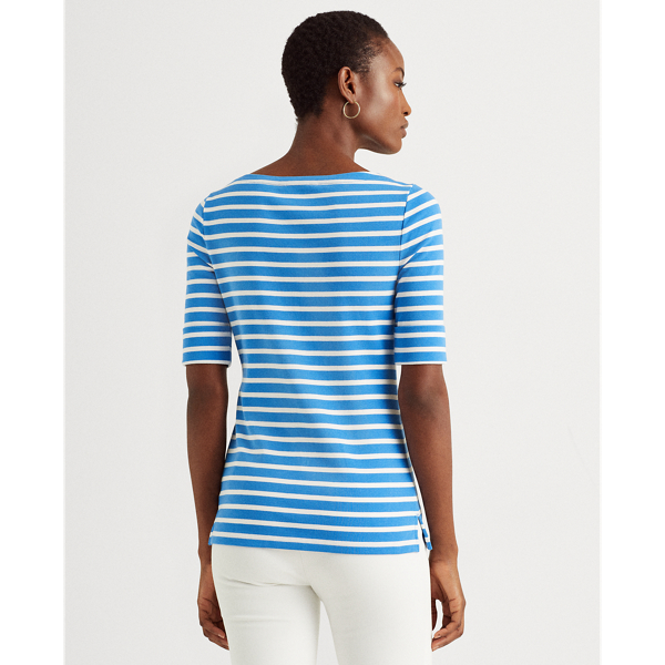 Captain Blue/White Striped Cotton-Blend Boatneck Top Lauren 5