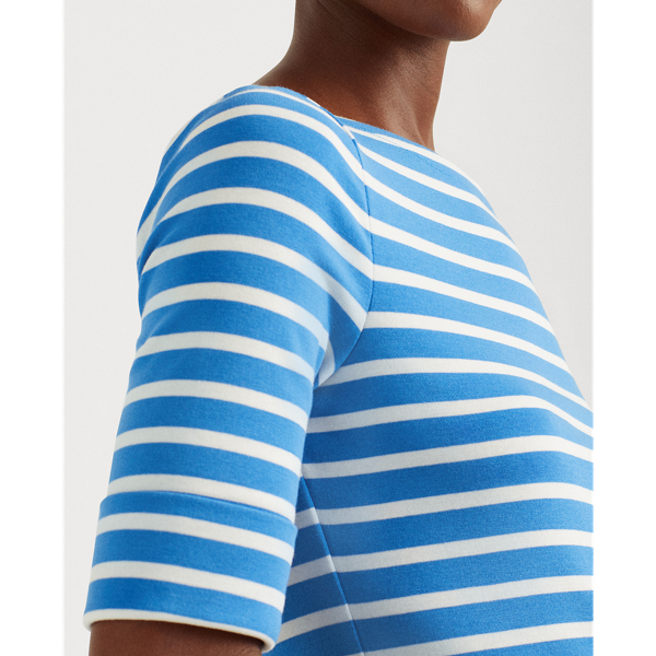 Captain Blue/White Striped Cotton-Blend Boatneck Top Lauren 6