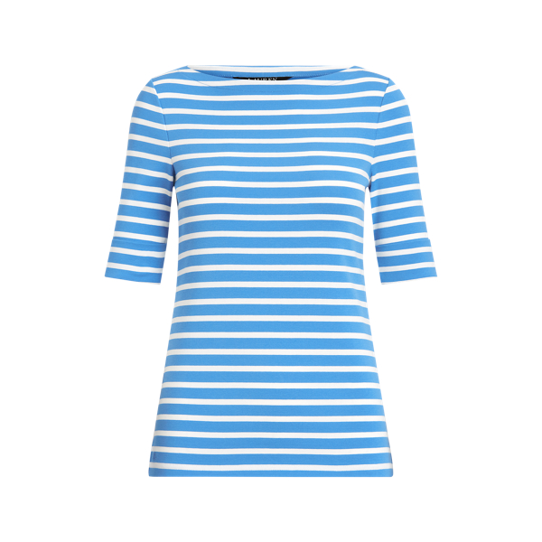 Captain Blue/White Striped Cotton-Blend Boatneck Top Lauren 2