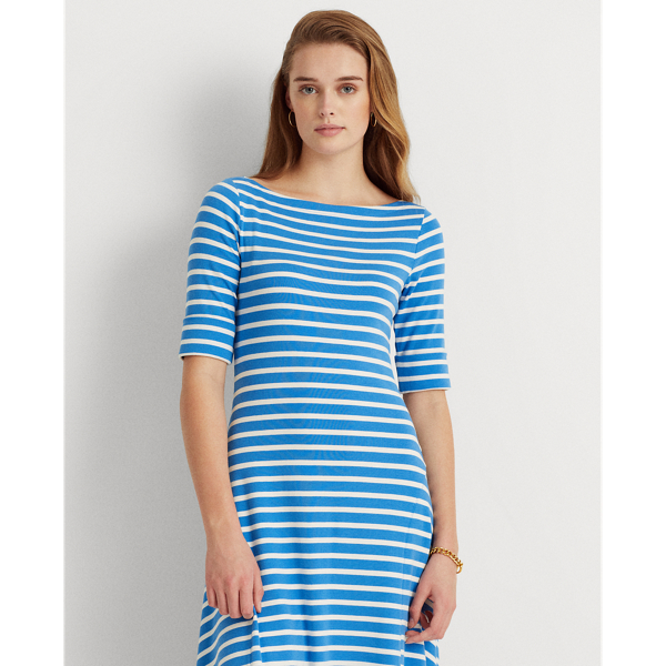 Captain Blue/White Striped Stretch Cotton Midi Dress Lauren 4