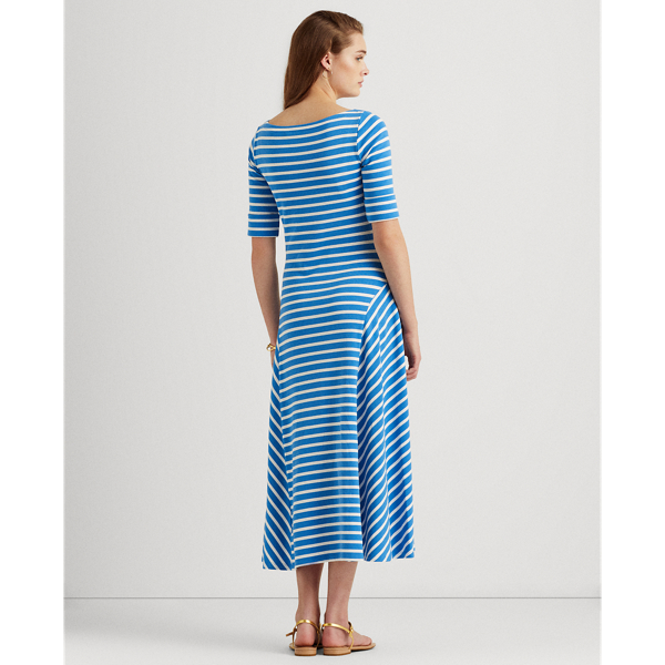 Captain Blue/White Striped Stretch Cotton Midi Dress Lauren 5