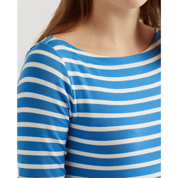 Captain Blue/White Striped Stretch Cotton Midi Dress Lauren 6