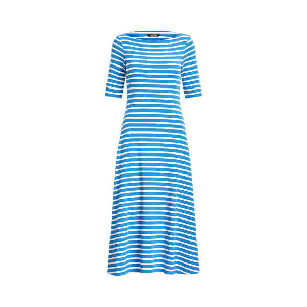 Captain Blue/White Striped Stretch Cotton Midi Dress Lauren 2