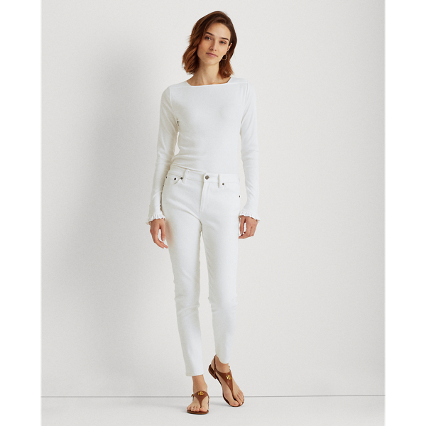 White Ruffle-Trim Stretch Cotton Top Lauren 4
