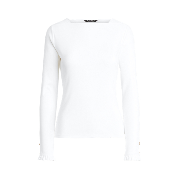 White Ruffle-Trim Stretch Cotton Top Lauren 2