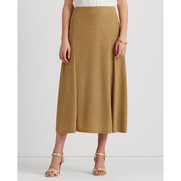 Gold Metal Metallic Double-Knit Jacquard Skirt Lauren 4