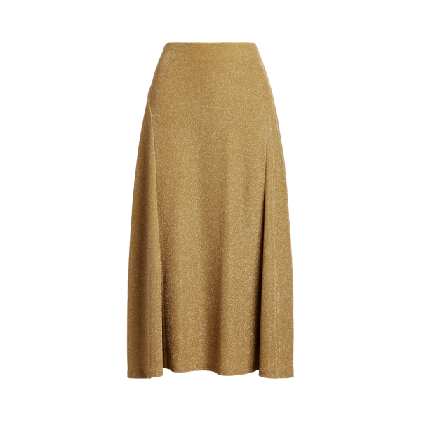 Gold Metal Metallic Double-Knit Jacquard Skirt Lauren 2