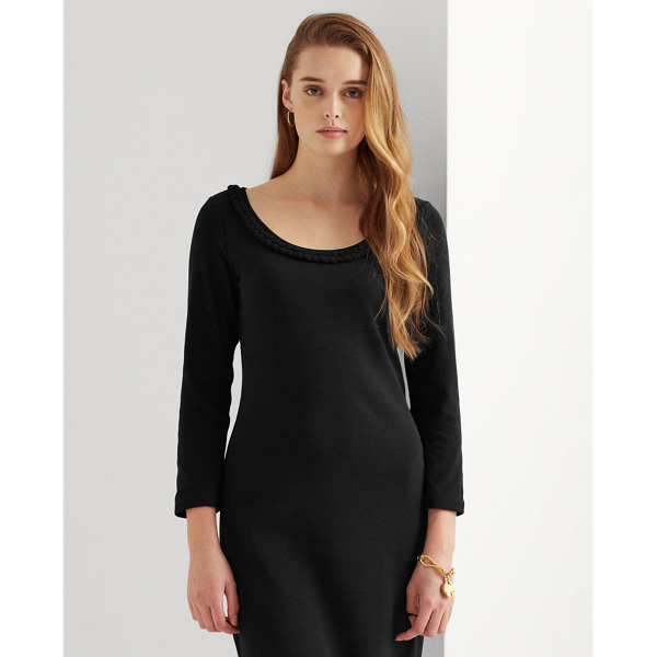 Black Ribbed Stretch Cotton Dress Lauren 4